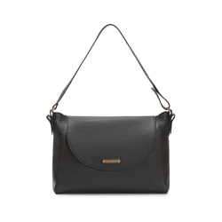 Black shoulder bag made of soft leather with a coarse grain