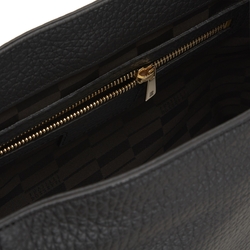 Black shoulder bag made of soft leather with a coarse grain