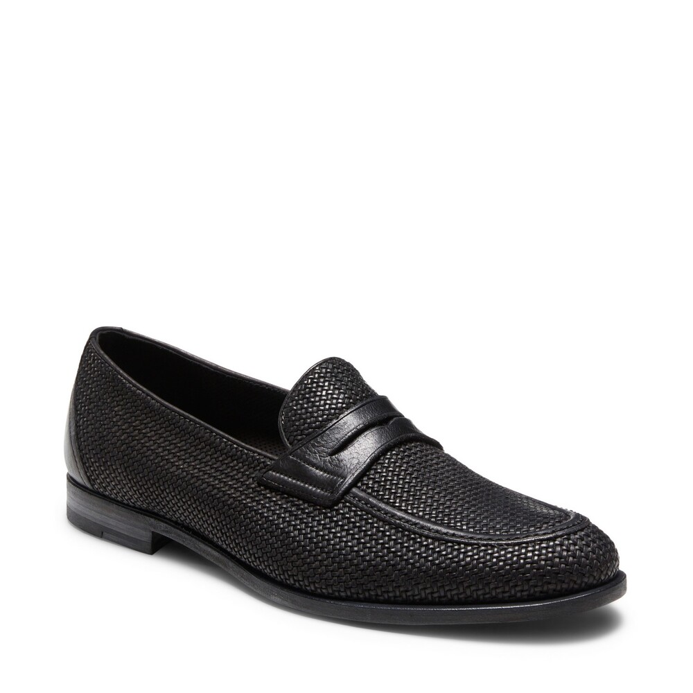 Black woven leather loafer