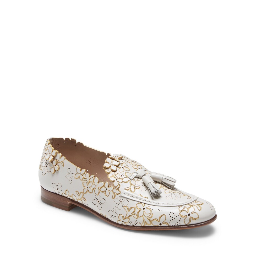 Ivory-colored leather Romantic Flower Brera loafer