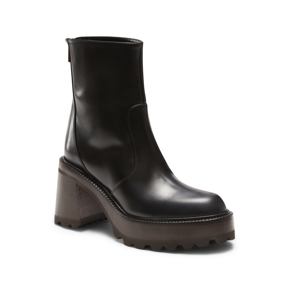 Black leather platform ankle boot