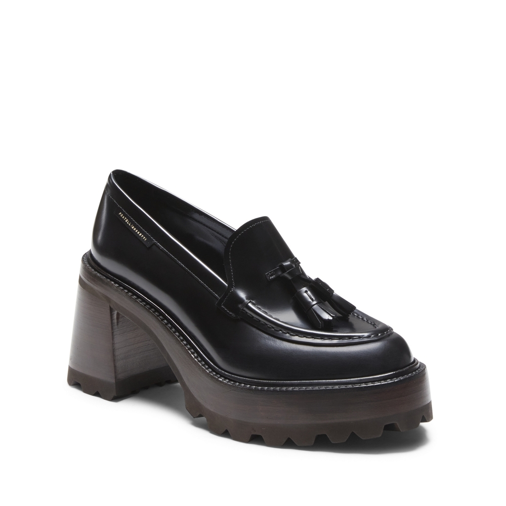 BRERA platform loafer in black leather with tassels