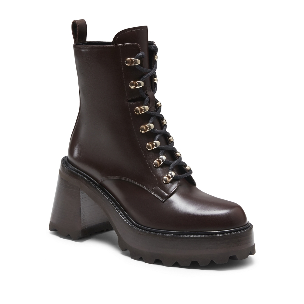 Lace-up platform ankle boot in mahogany leather