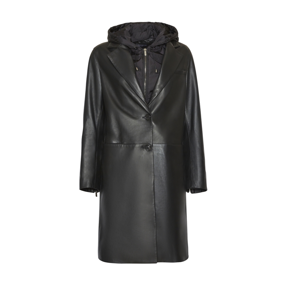 Women’s coat in black nappa leather with detachable gilet