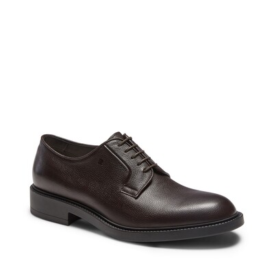 Men's Derby in soft ebony leather with visible grain