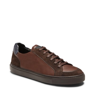 Cocoa and blue-colored soft leather and suede sneaker