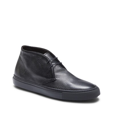 Men's desert boot in soft black leather with visible grain