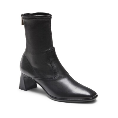Women's ankle boot with rear zip in black stretch leather