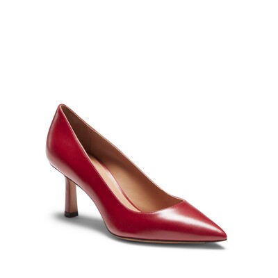 Ruby red-colored leather pump