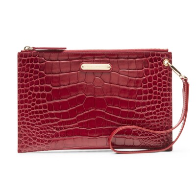 Women’s cherry-colored leather envelope bag