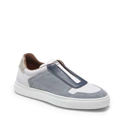 White / light blue leather and suede sneaker