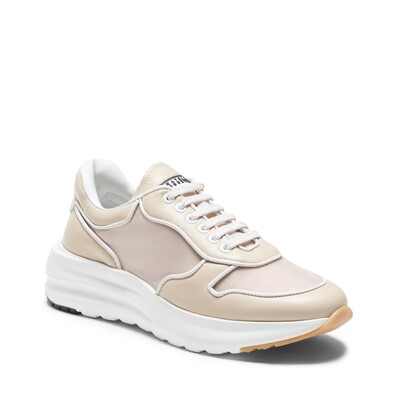 Powder pink and white leather and technical fabric sneaker