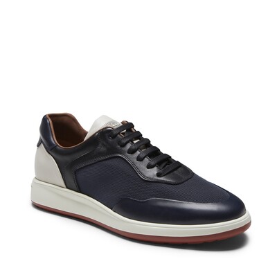 Blue fabric and leather sneakers