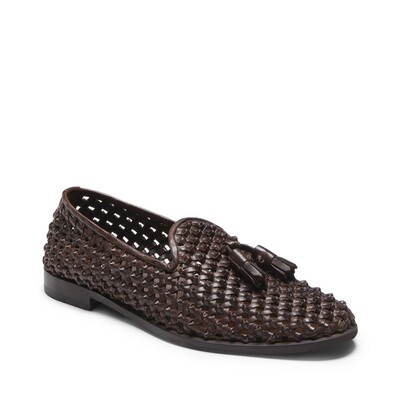 Mahogany-colored woven leather slipper