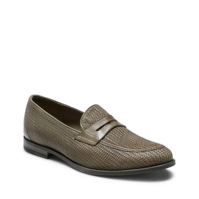 Khaki woven leather loafer