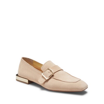Peach-colored suede loafer