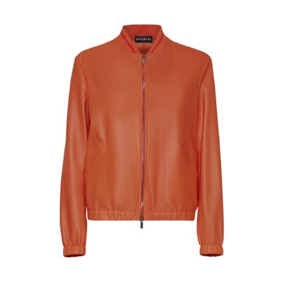 Orange-colored leather jacket