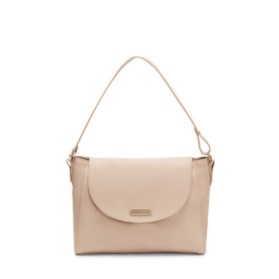 Peach colored shoulder bag made of soft leather