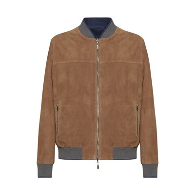 Cognac-colored reversible suede jacket