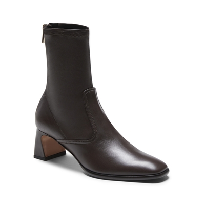 Brown stretch leather ankle boot