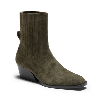Cowboy boots in soft forest green suede