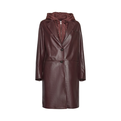 Women’s coat in burgundy nappa leather with detachable gilet
